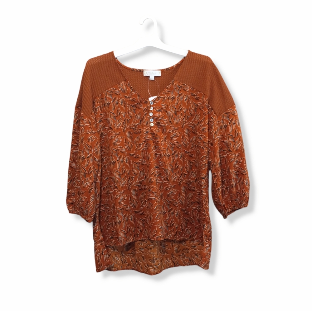 Weekend 3/4 Balloon Sleeve High Low Hem Boho Tunic Blouse Womens Sz Large
